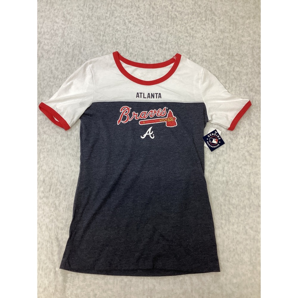 Campus Lifestyle Atlanta Braves MLB Womens Ringer Tee Navy White Red XS NEW